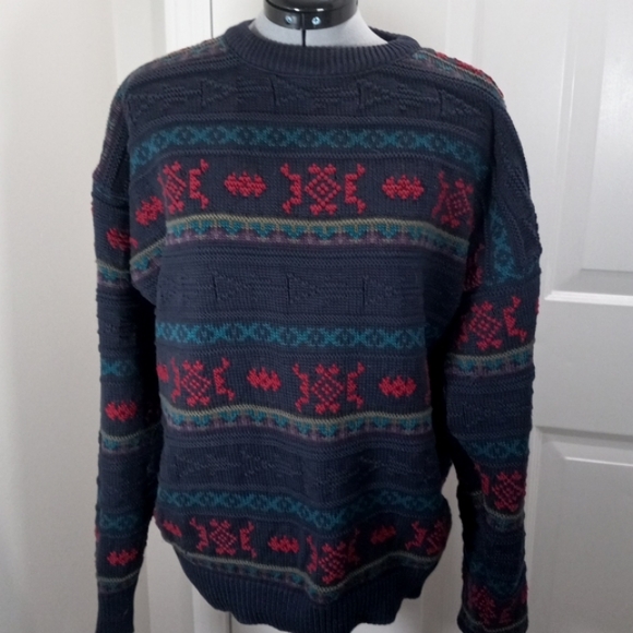 Mens Sz Large Navy Cotton 100% Sweater - Picture 2 of 4